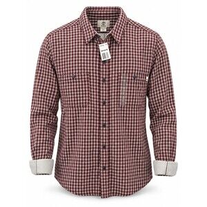 NWT Timberland Double Layer Plaid Shirt Slim Fit 100% Cotton Mens XXL Burgundy